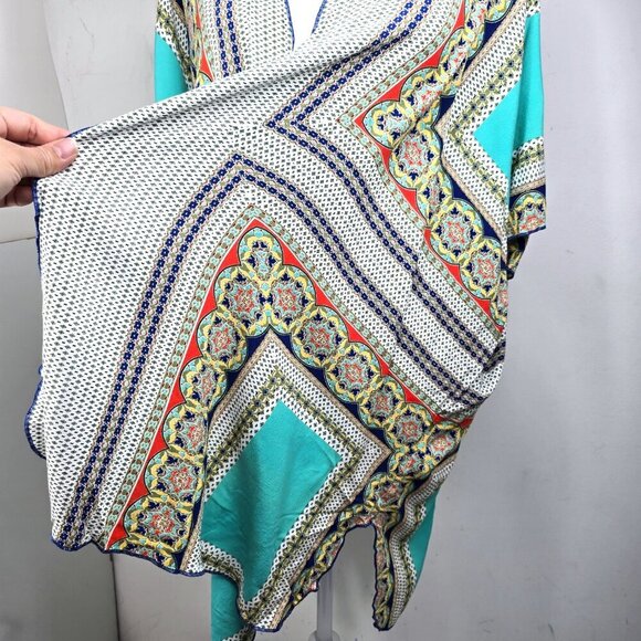 Democracy Aqua Blue Medallion Kimono Open Front Cardigan - Picture 8 of 9